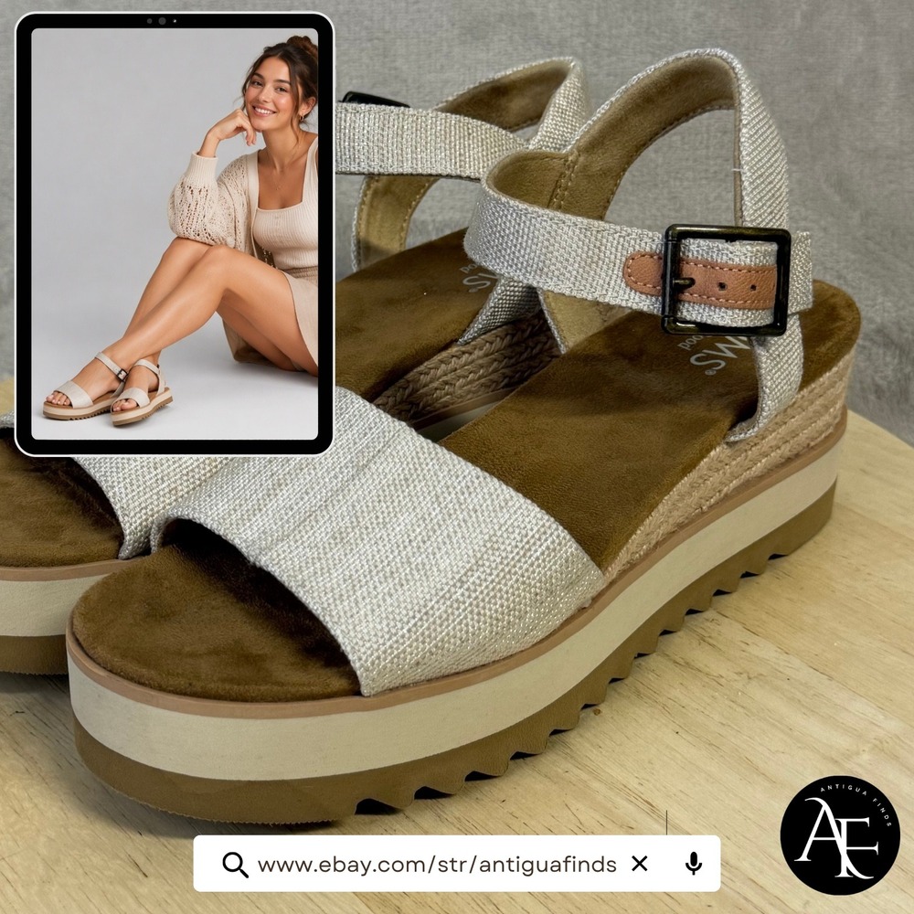 TOMS Diana Oatmeal Textile Platform Wedge Sandals Womens 9 Sawtooth Espadrille